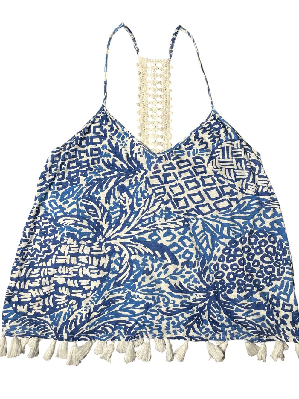 Lilly Pulitzer Homeslice Cotton Tassel Crochet Racerback Tank Top Size XL